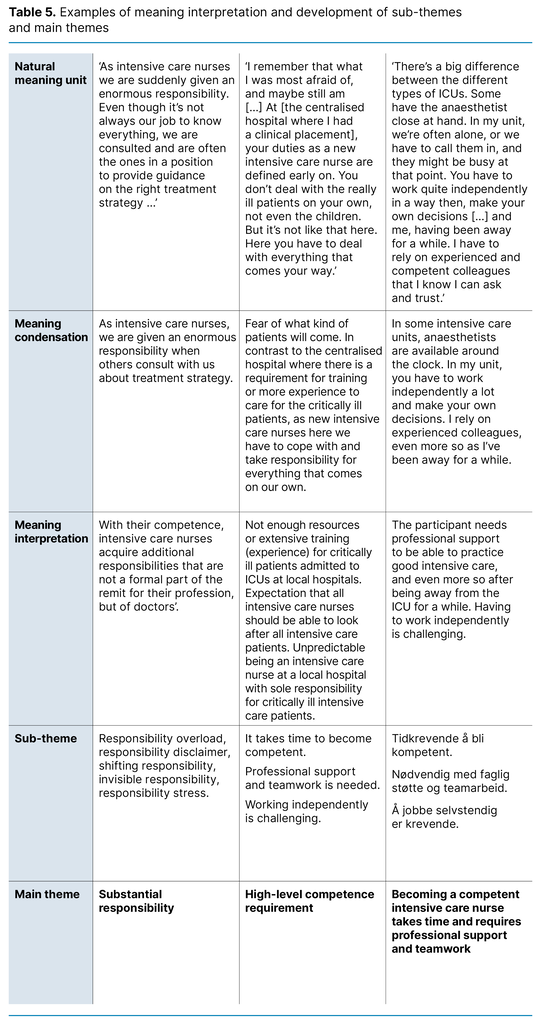 Table 5. Examples of meaning interpretation and development of sub-themes and main themes