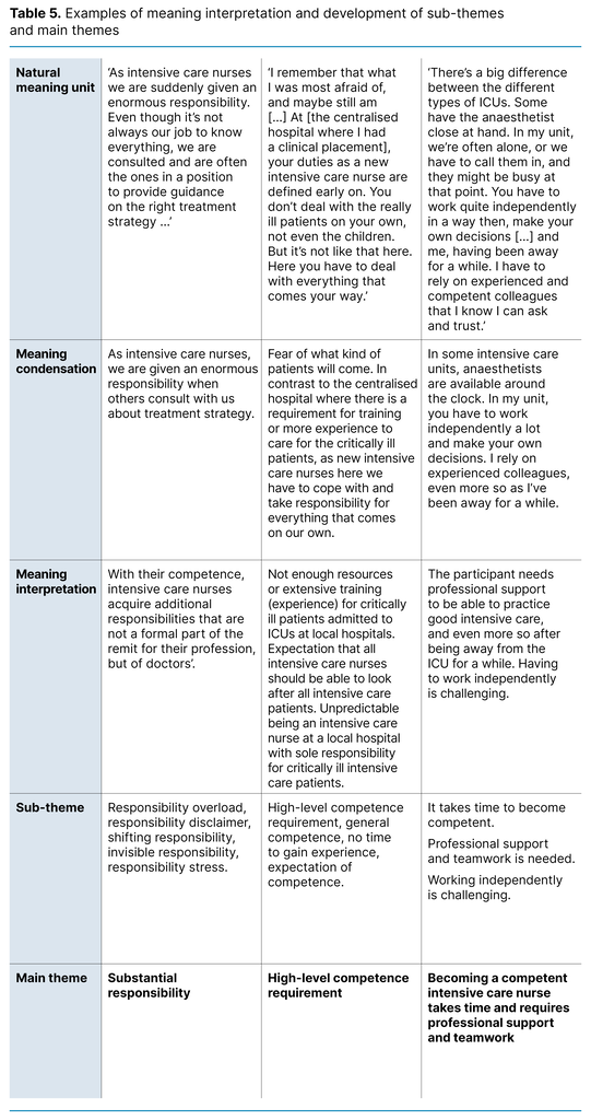 Table 5. Examples of meaning interpretation and development of sub-themes and main themes