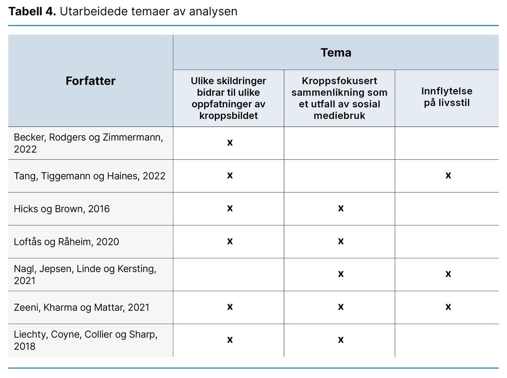 Tabell 4. Utarbeidede temaer av analysen