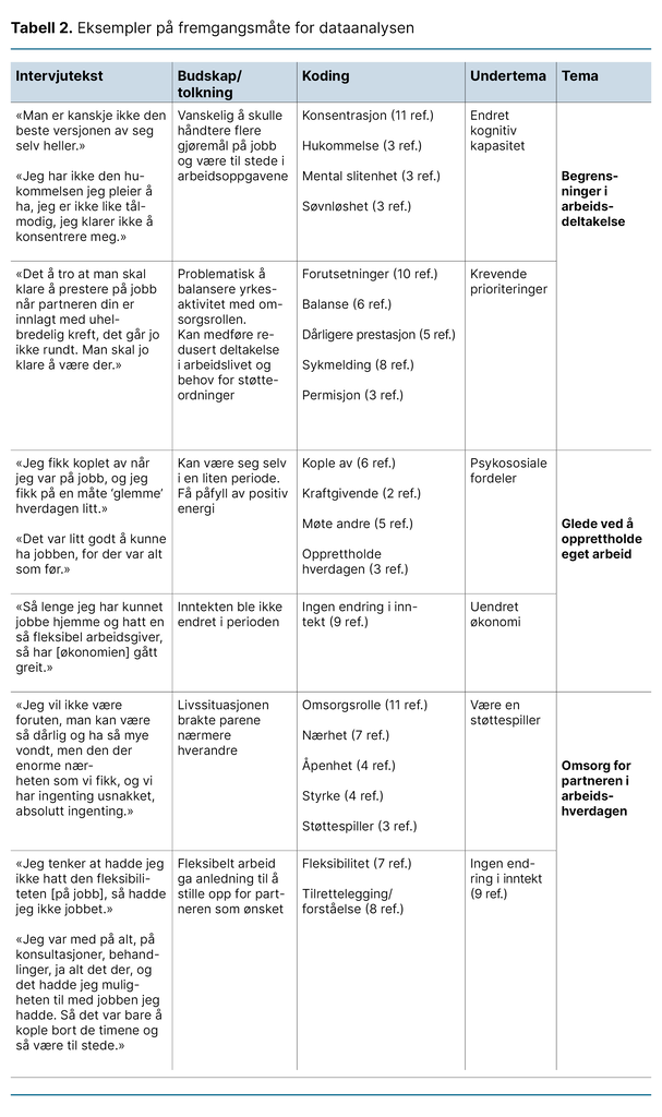 Tabell 2. Eksempler på fremgangsmåte for dataanalysen 