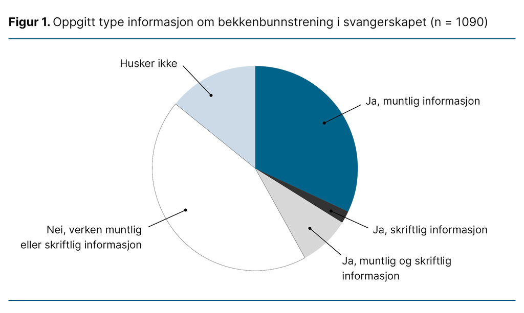 Figur 1. Oppgitt type informasjon om bekkenbunnstrening i svangerskapet (n = 1090) Figur 1. Oppgitt type informasjon om bekkenbunnstrening i svangerskapet (n = 1090)