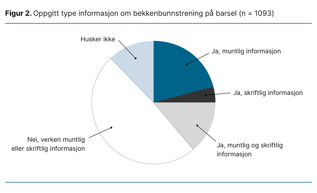 Figur 2. Oppgitt type informasjon om bekkenbunnstrening på barsel (n = 1093) Figur 2. Oppgitt type informasjon om bekkenbunnstrening på barsel (n = 1093)