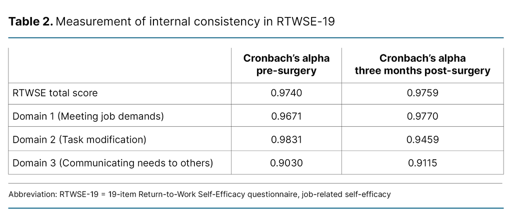 Table 2. Measurement of internal consistency in RTWSE-19
