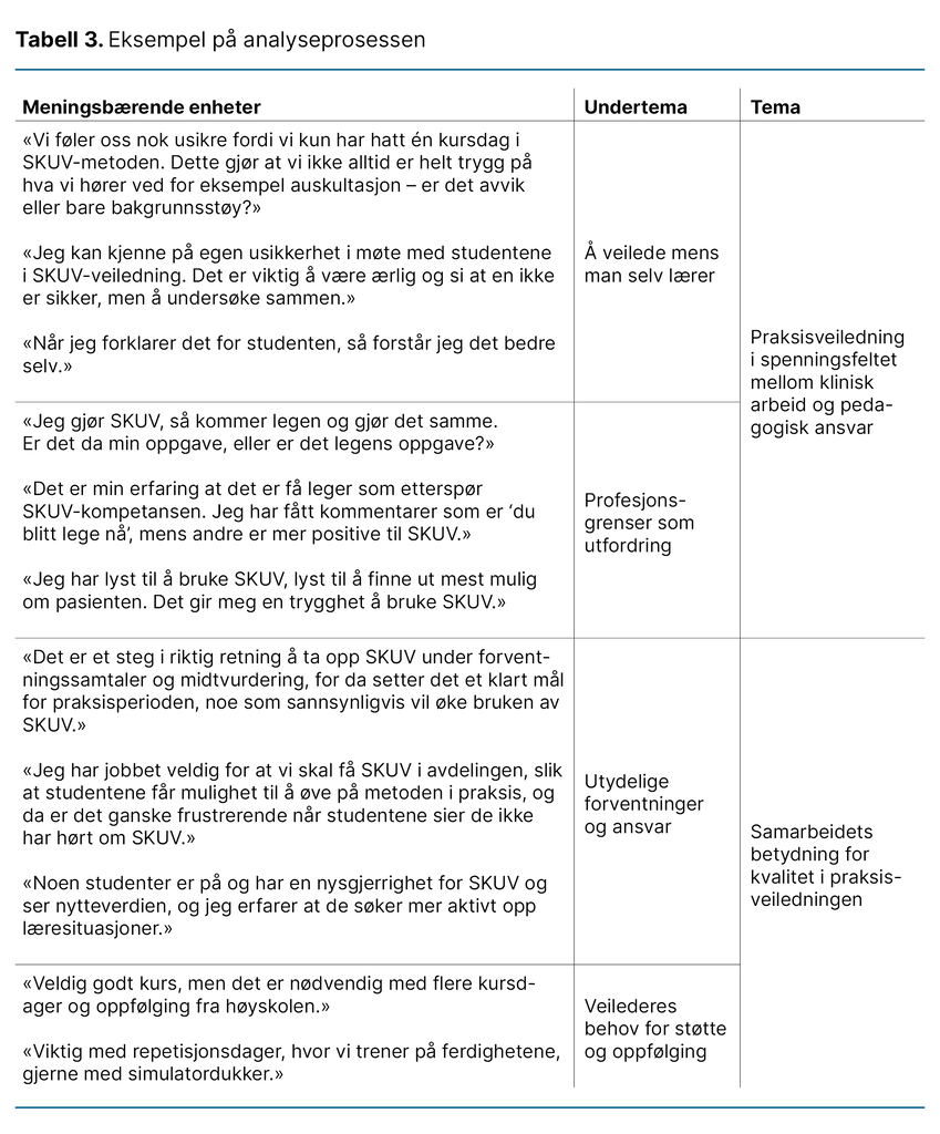 Tabell 3. Eksempel på analyseprosessen