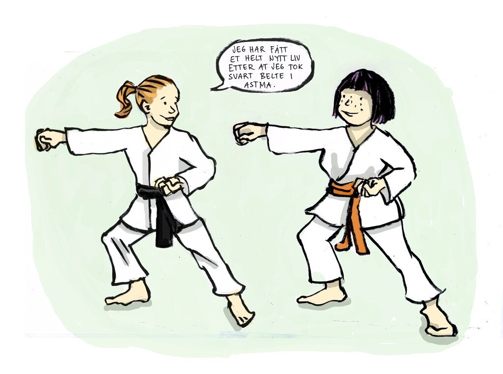 Tegning av to jenter i karatedrakter