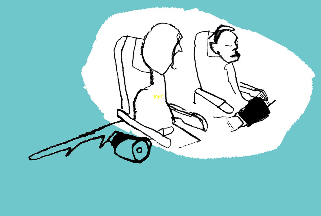 Illustrasjon som viser to flypassasjerer