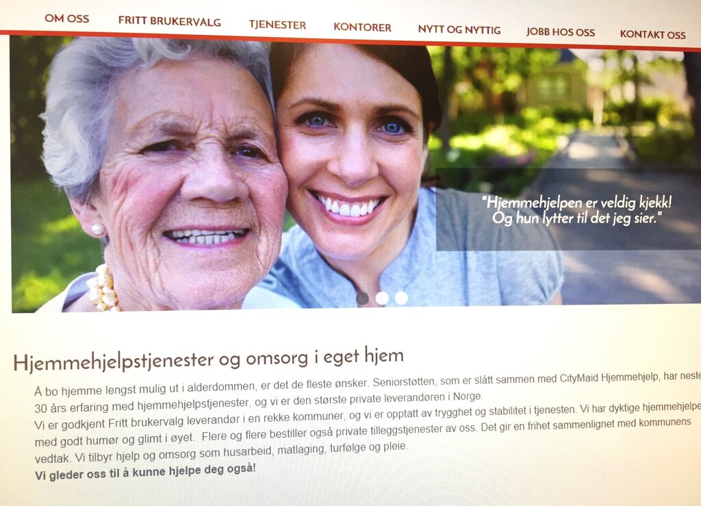 bildet viser nettsiden til Seniorstøtten