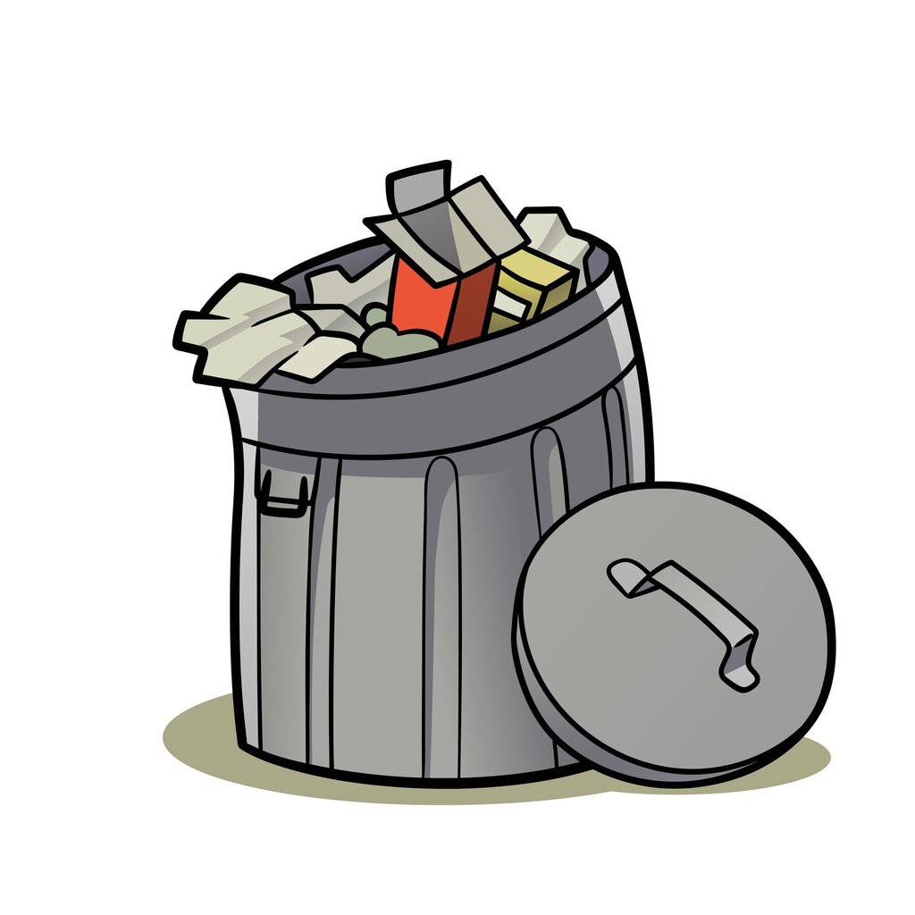 Illustrasjon av en full søppelkasse