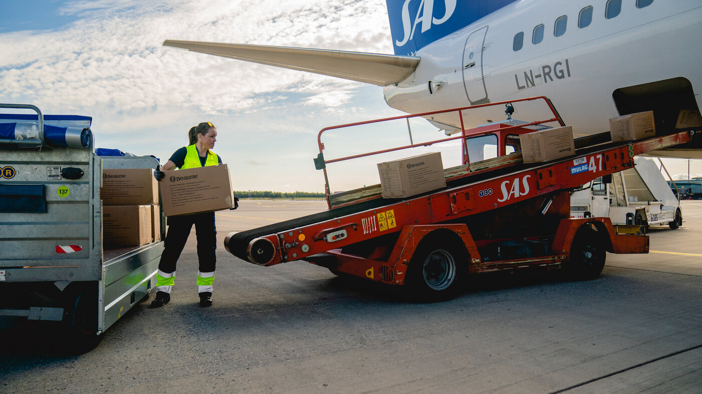 Bildet viser esker som blir transportert ombord i et fly.