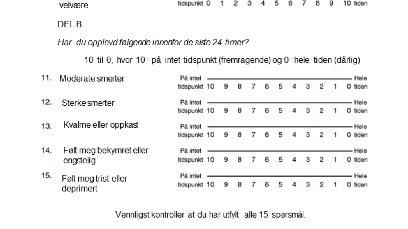 Figur 1. Quality of recovery-15, norsk utgave (QoR-15nor)