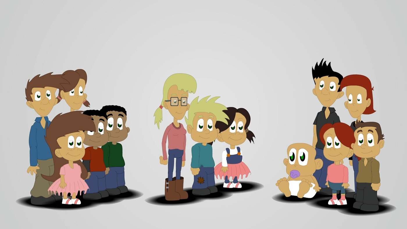 Bildet viser tre grupper med barn i forskjellige aldre og er et utsnitt fra en informasjonsfilm om SIBS
