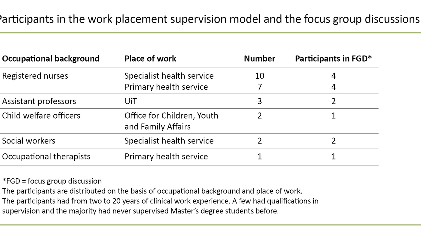 Table 3. Participants in the work placement supervision model and the focus group discussions 