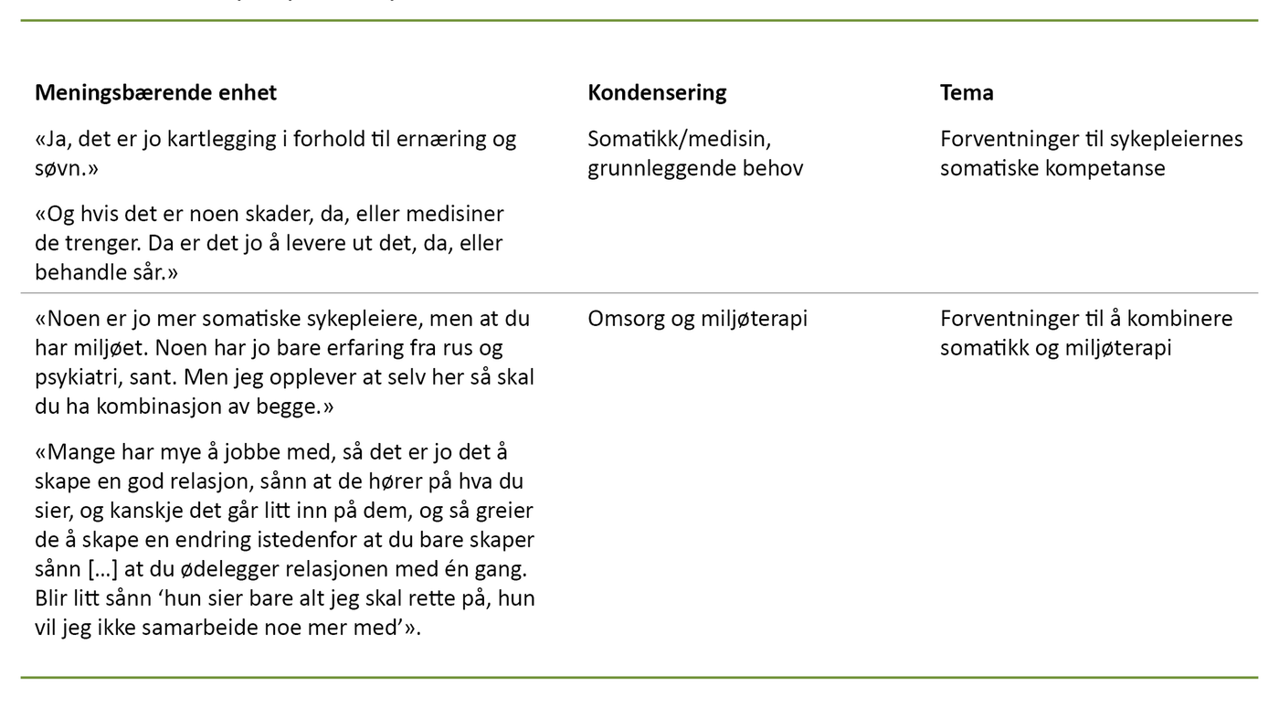 Tabell 1. Eksempel på analyse 