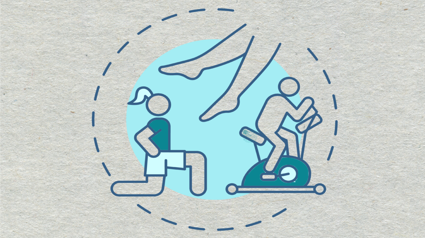Illustrasjonen er tre tegninger av personer som driver med forskjellige former for fysisk aktivitet 