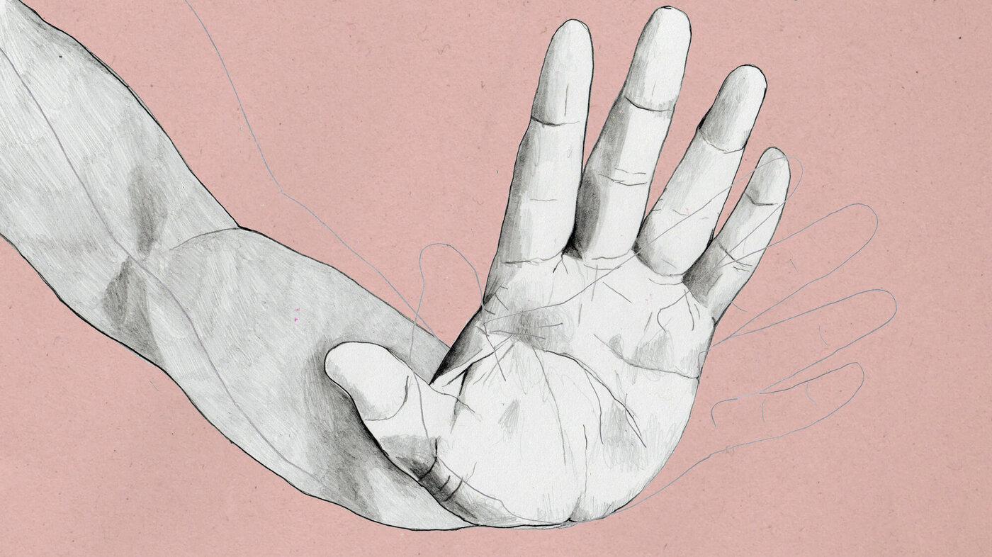 Illustrasjonen viser en hånd som både kan illustrere å si &quot;stopp&quot;, men også å skulle ta på noen