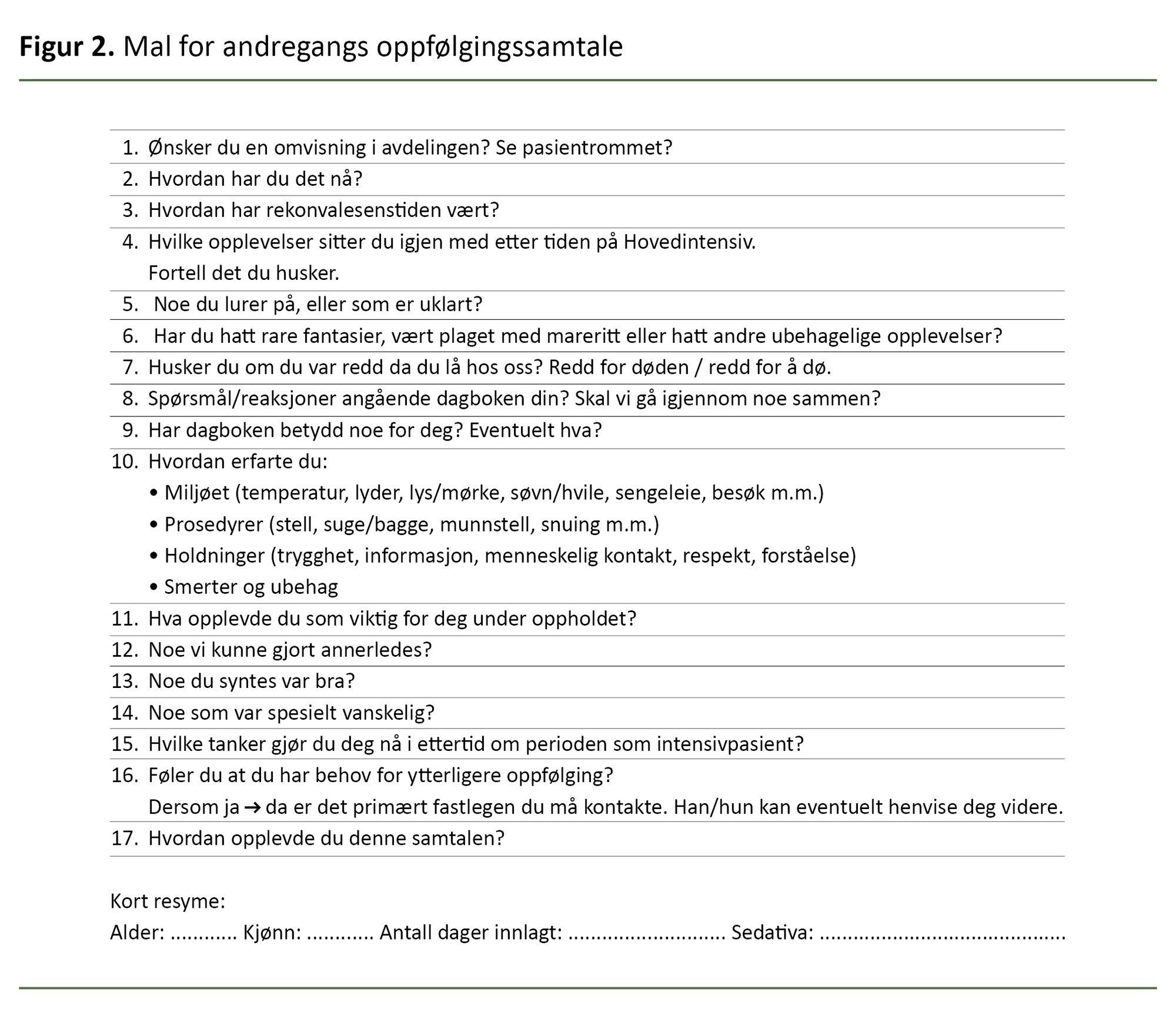 Figur 2. Mal for andre gangs oppfølgingssamtale Figur 2. Mal for andre gangs oppfølgingssamtale