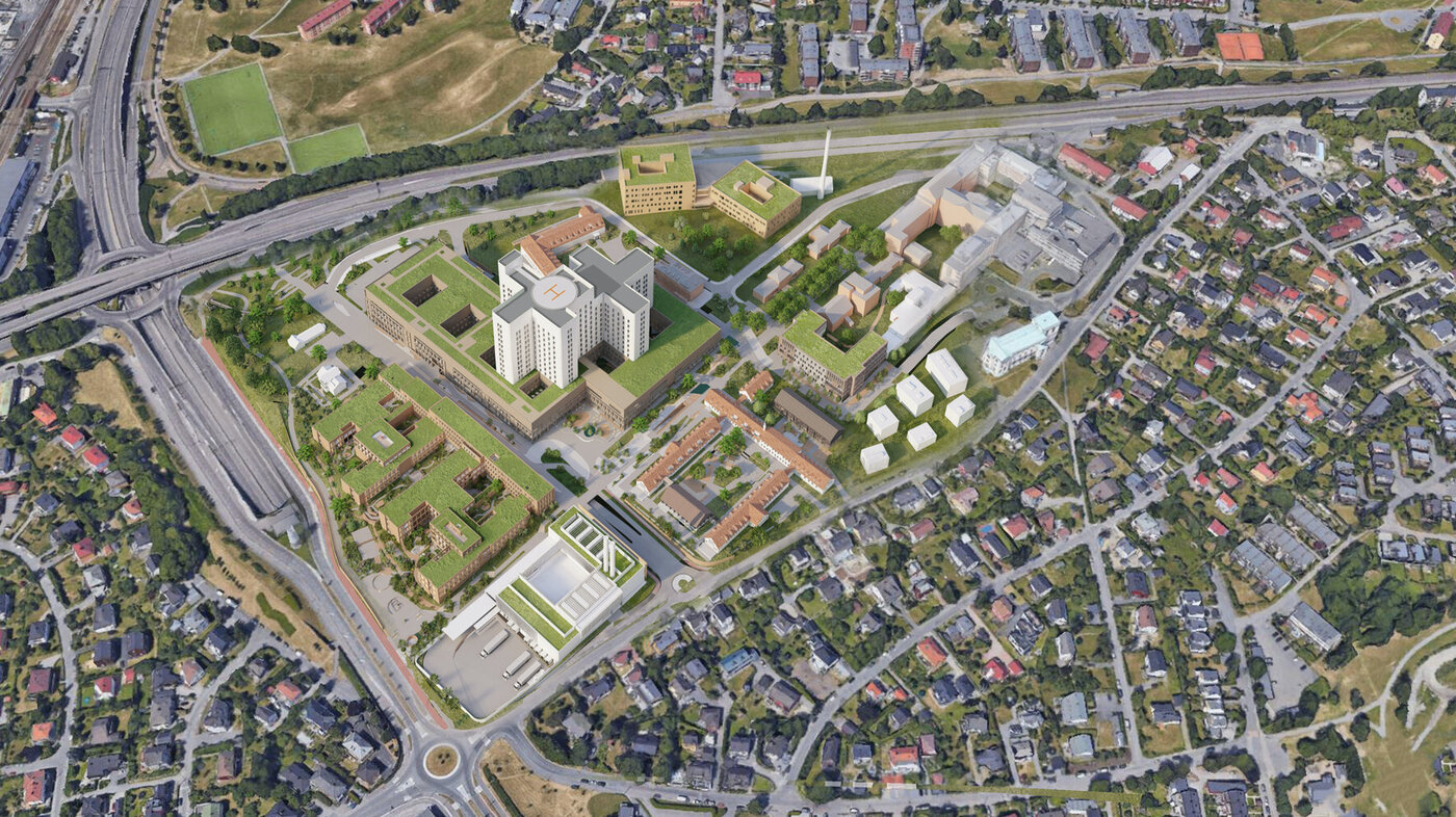 Nye Aker sykehus Illustrasjonen er en skisse over hvordan nye Aker sykehus kan komme til å se ut