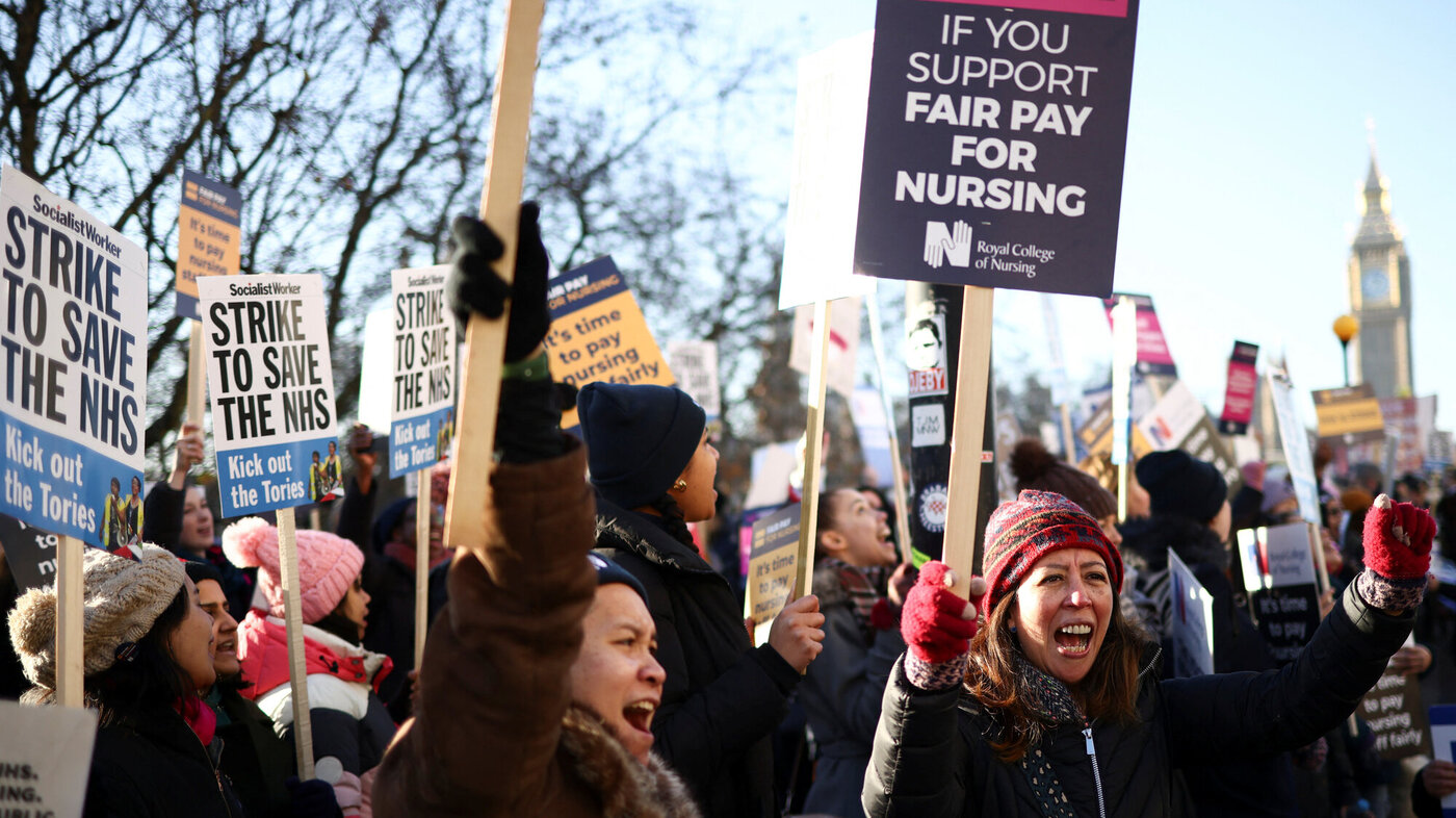 bildet viser streikende sykepleiere