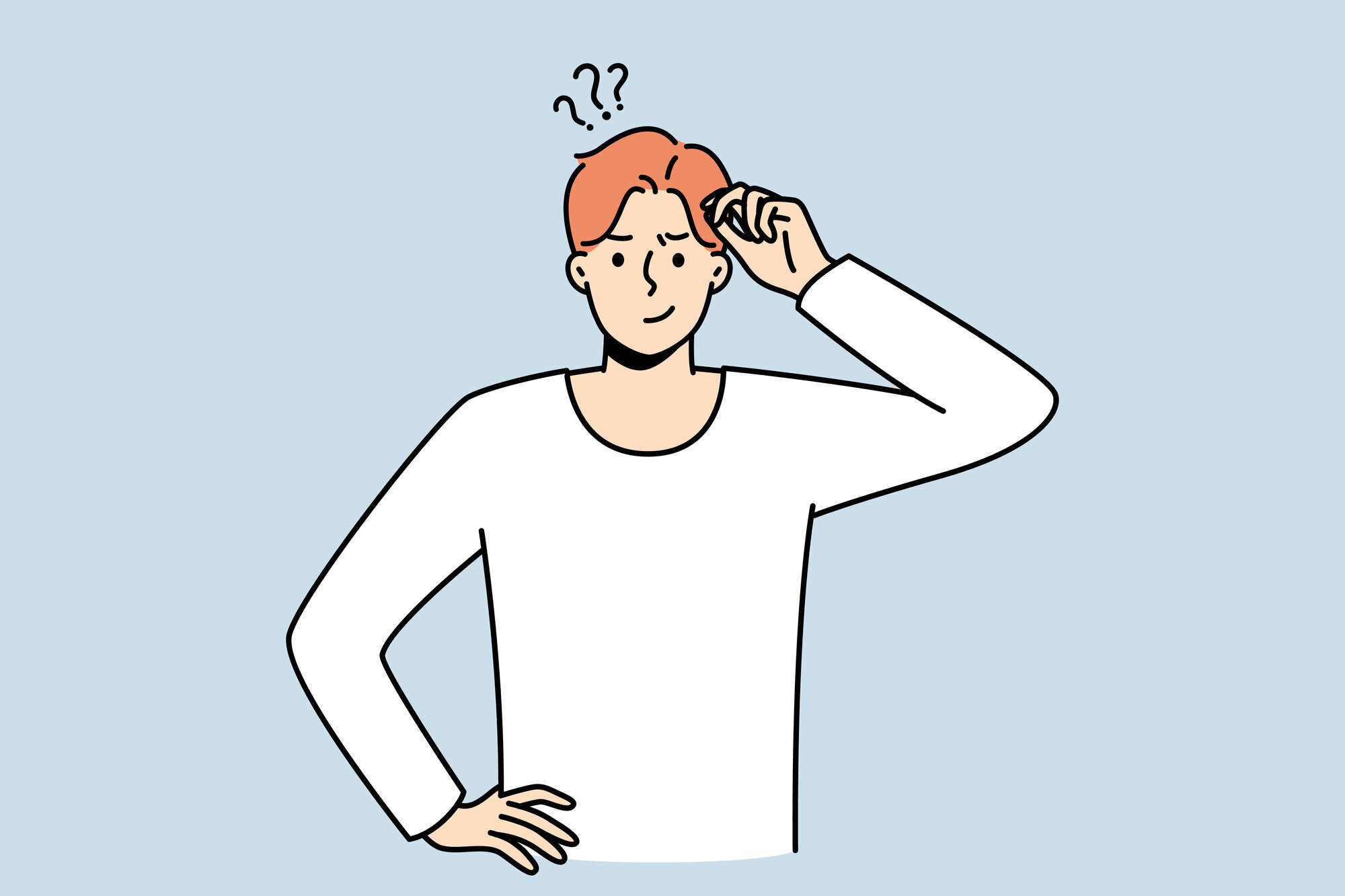 Illustrasjonen viser en mann som ser spørrende ut.