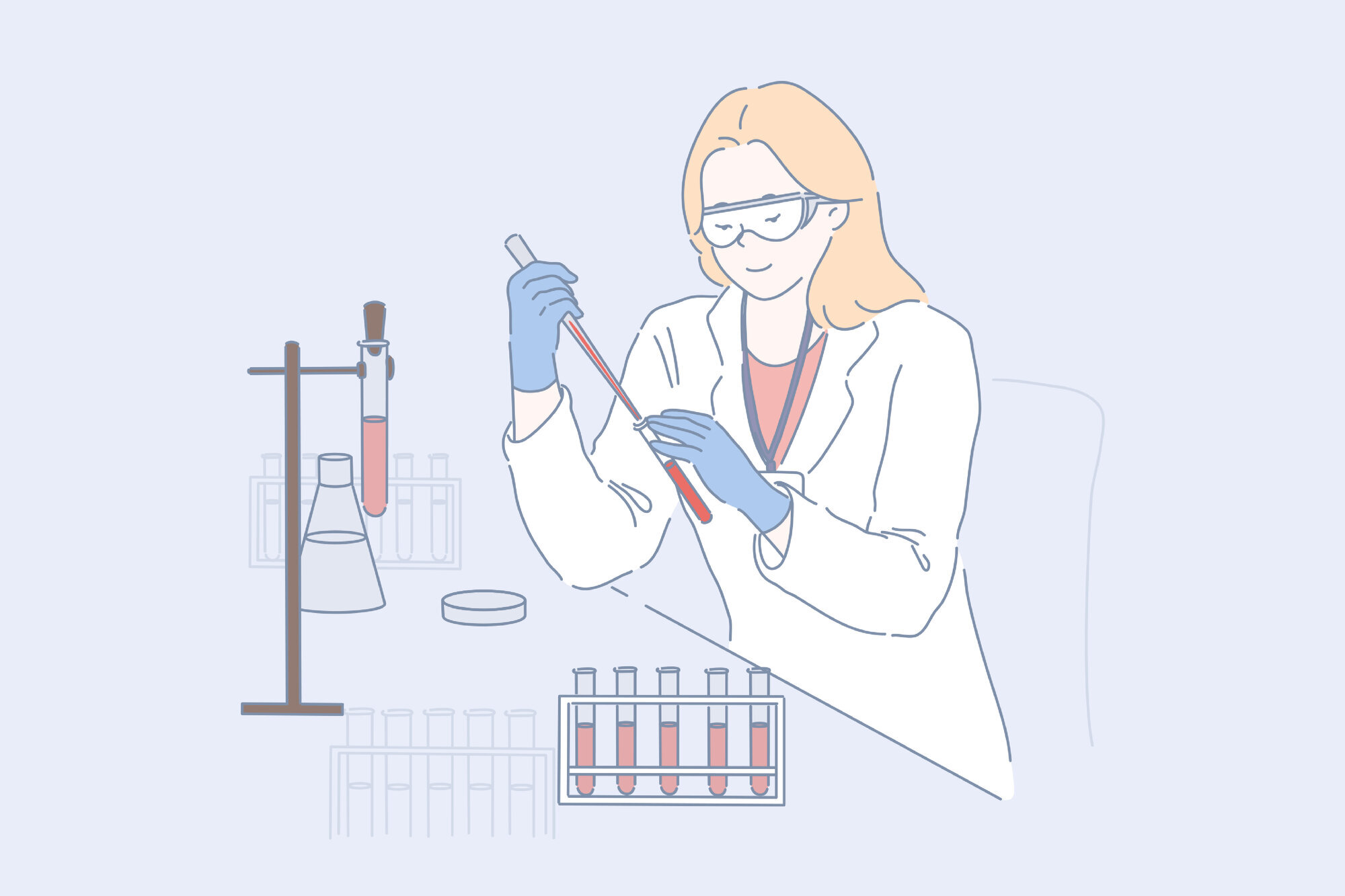 Bildet viser en helsearbeider som holder blodprøveglass.