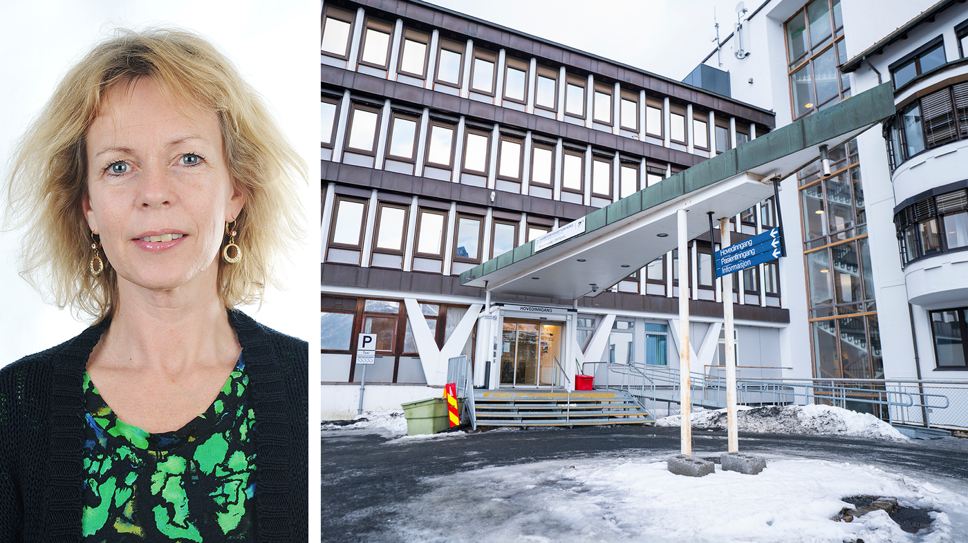 Bildet viser Narvik sykehus og fylkesleder Gjertrud Krokaa i NSF Nordland