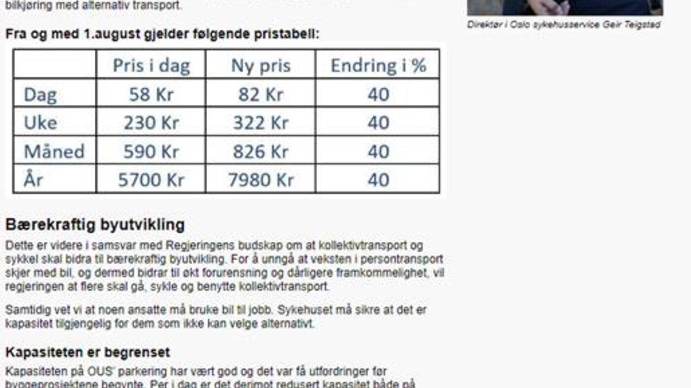 Bildet viser et skjermbilde av OUSs intranettsider