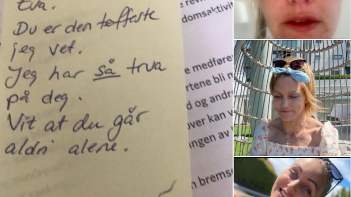 Skjermdump fra Facebook Bildet viser lappen og bilder av Eva Mari Johansen.