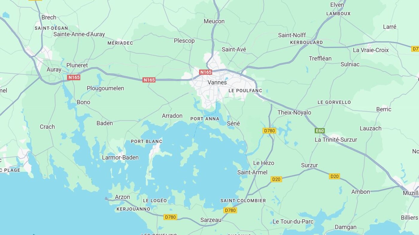 Bildet viser et kart over Vannes i Frankrike Bildet viser et kart over Vannes i Frankrike