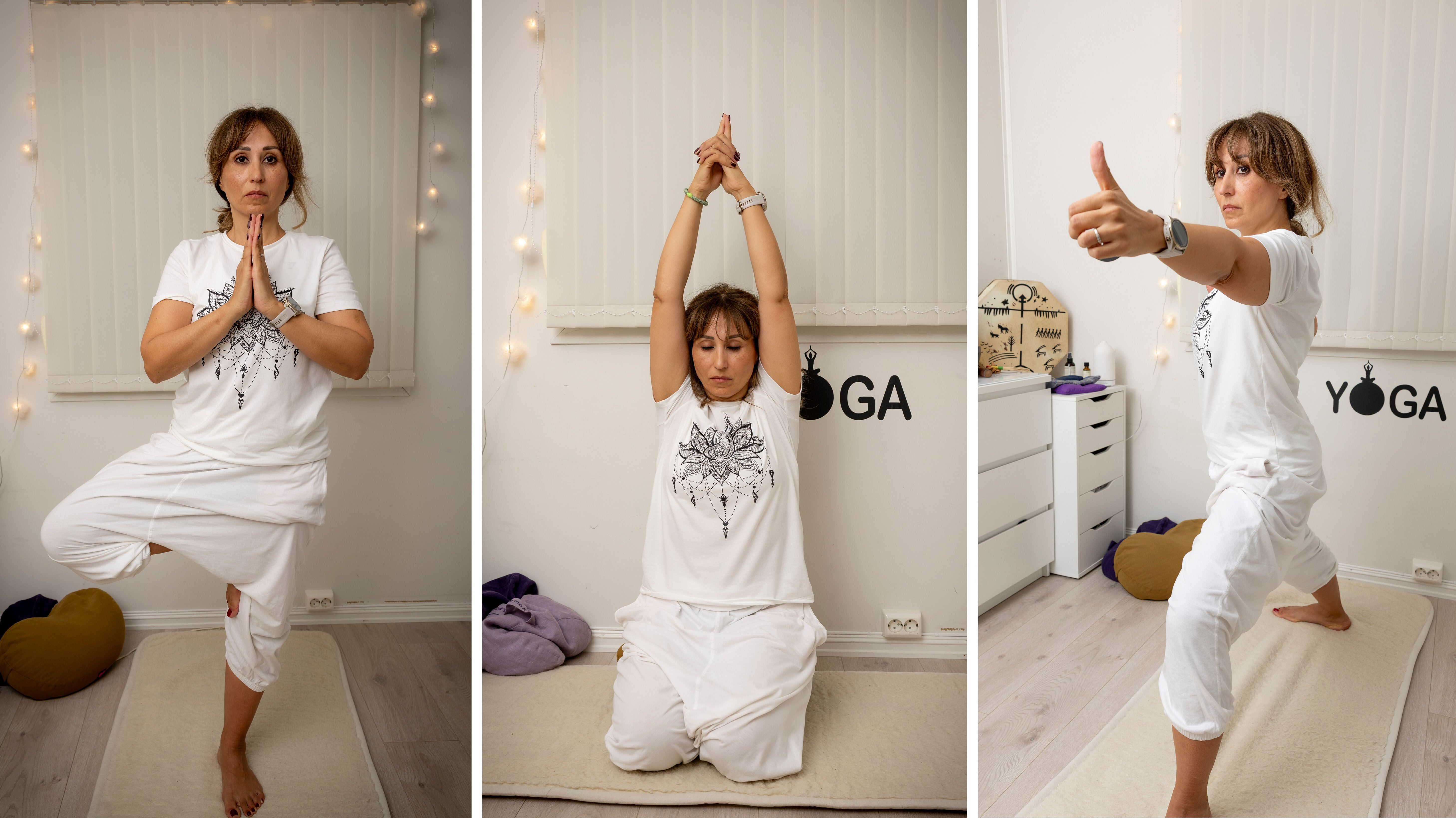 Bildet viser ulike yogastillinger