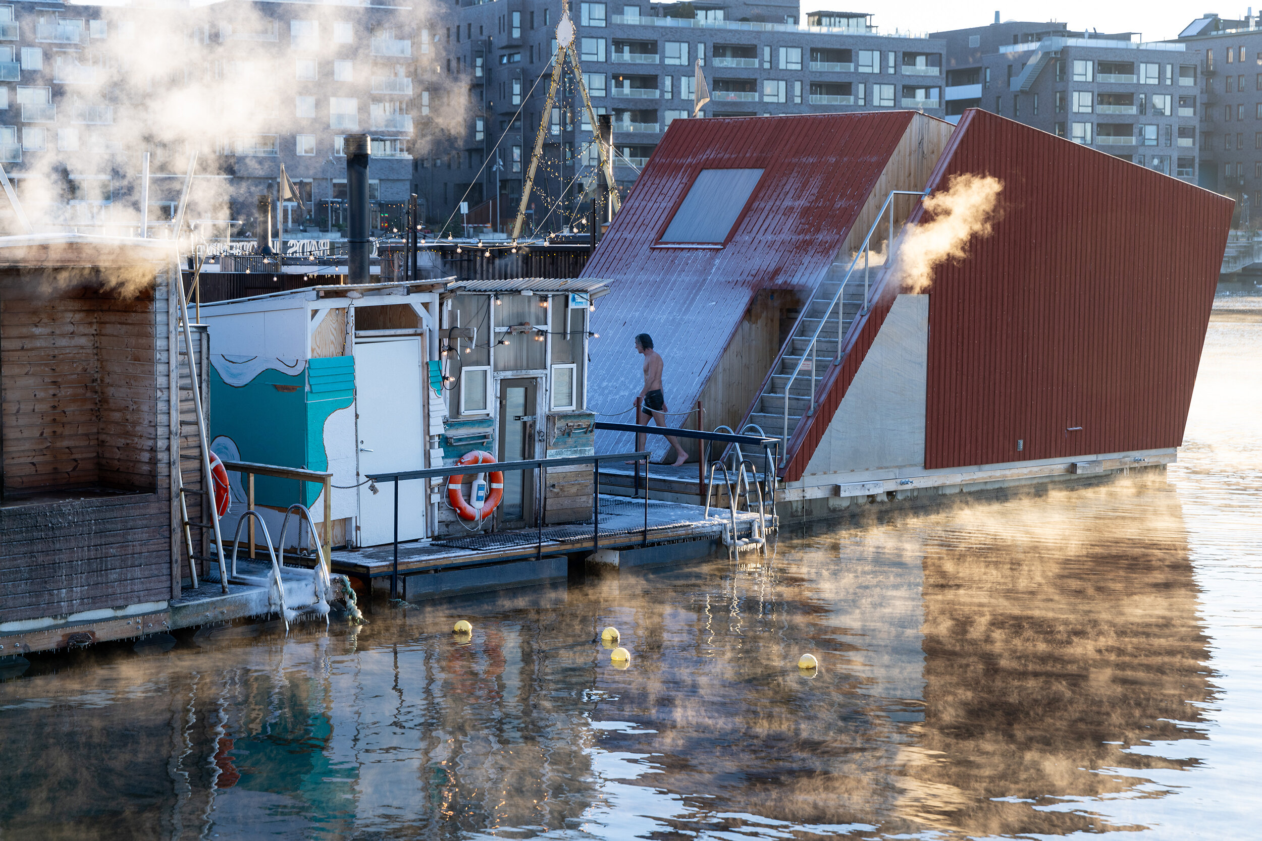 Bilde viser badstue-landsby på Sukkerbiten