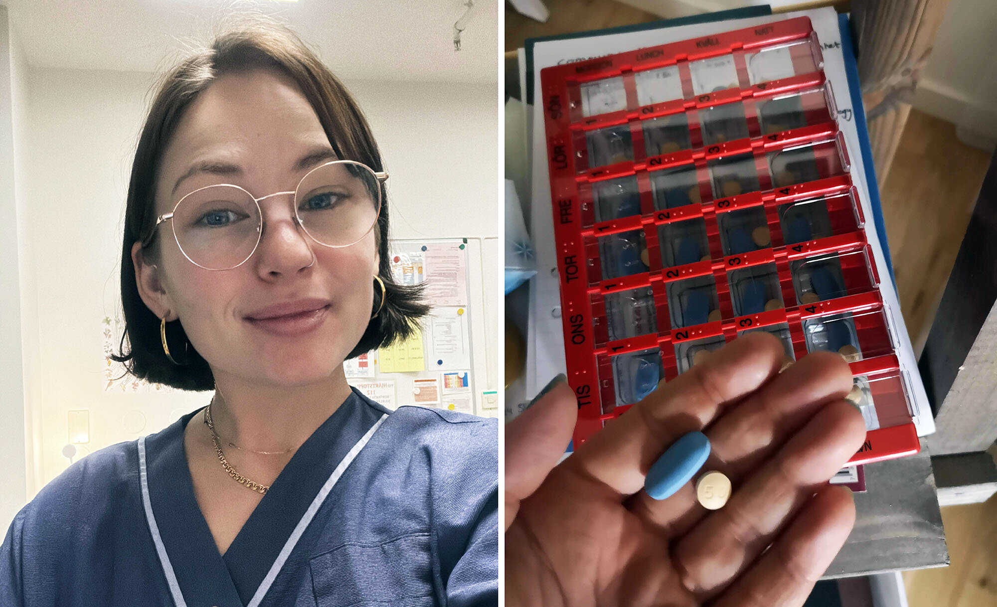 Bildet viser sykepleieren Alexandra og hiv-medisiner.