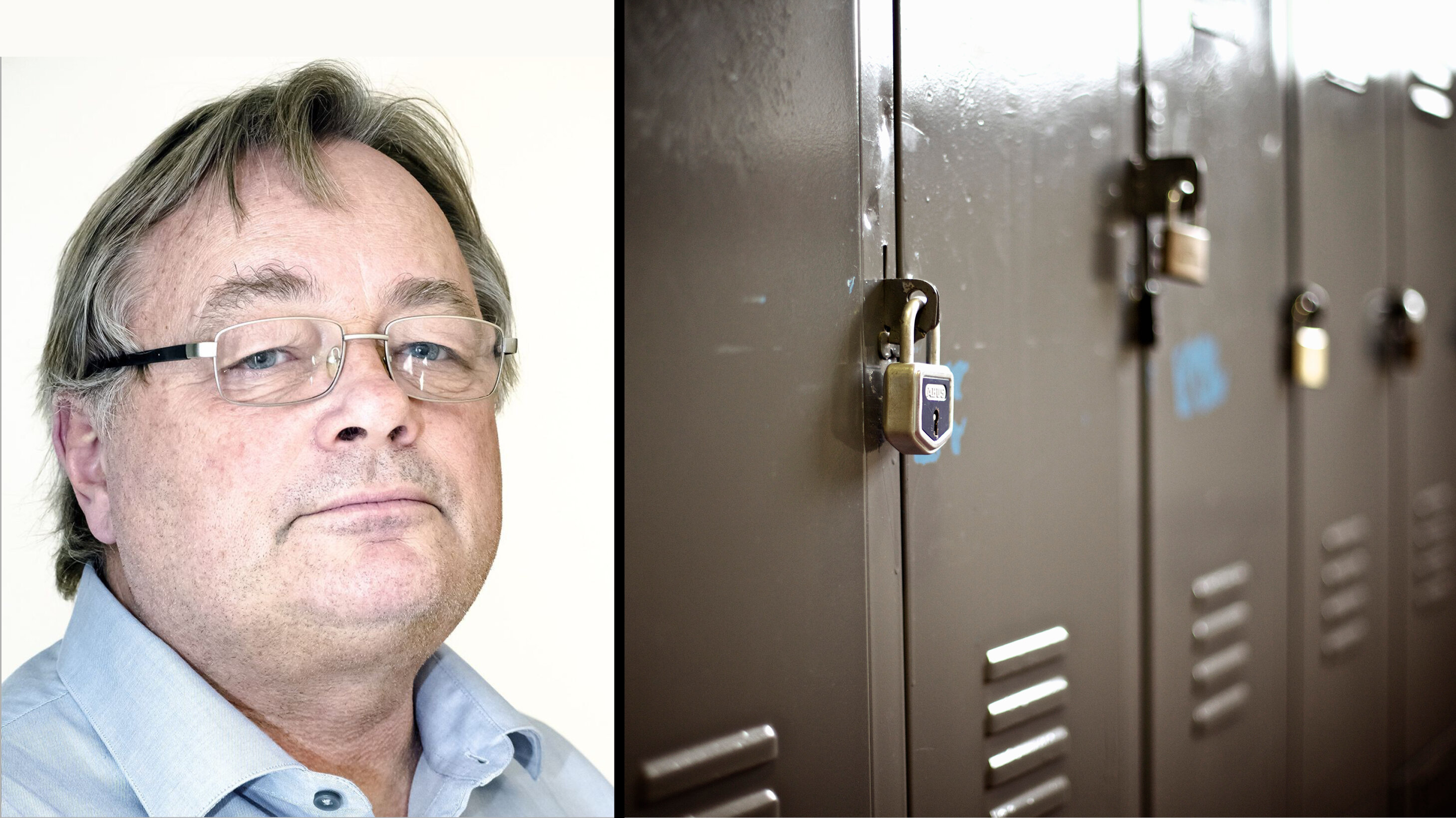 Bildet viser en Leif E. Moland og låste garderobeskap