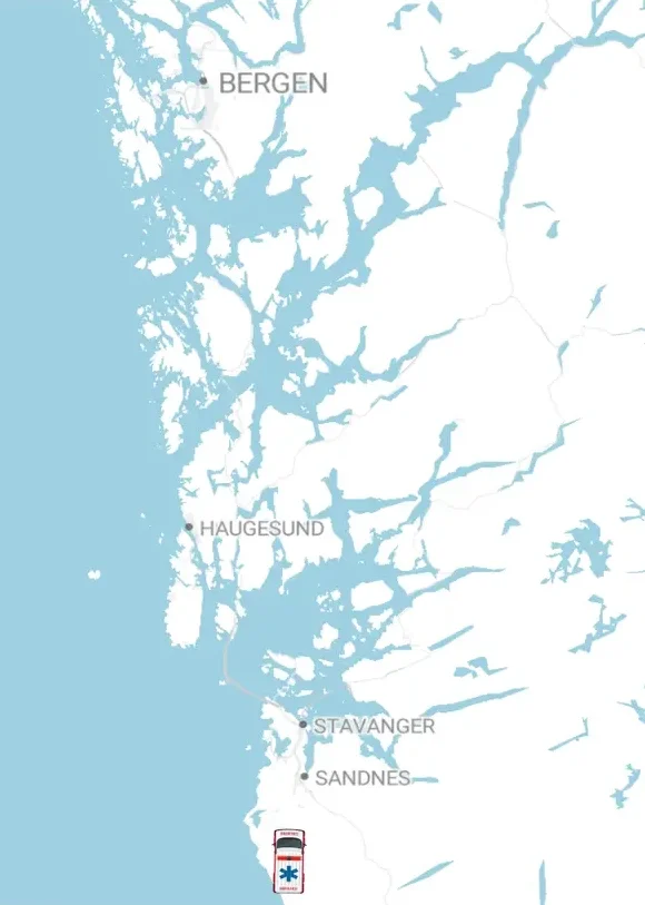 Bilde av kartet som viser reiseruten fra jæren til bergen