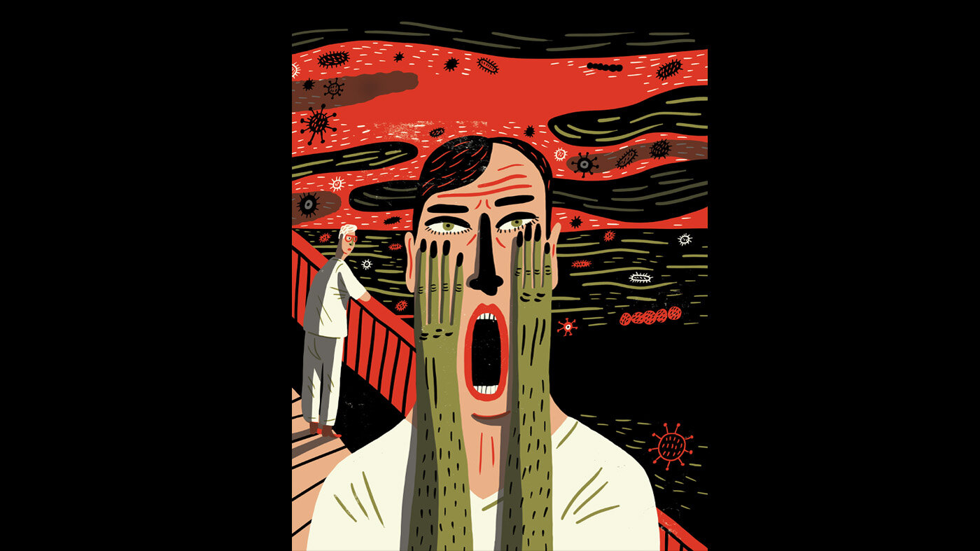 Illustrasjonen viser sykepleier som står med åpen munn.