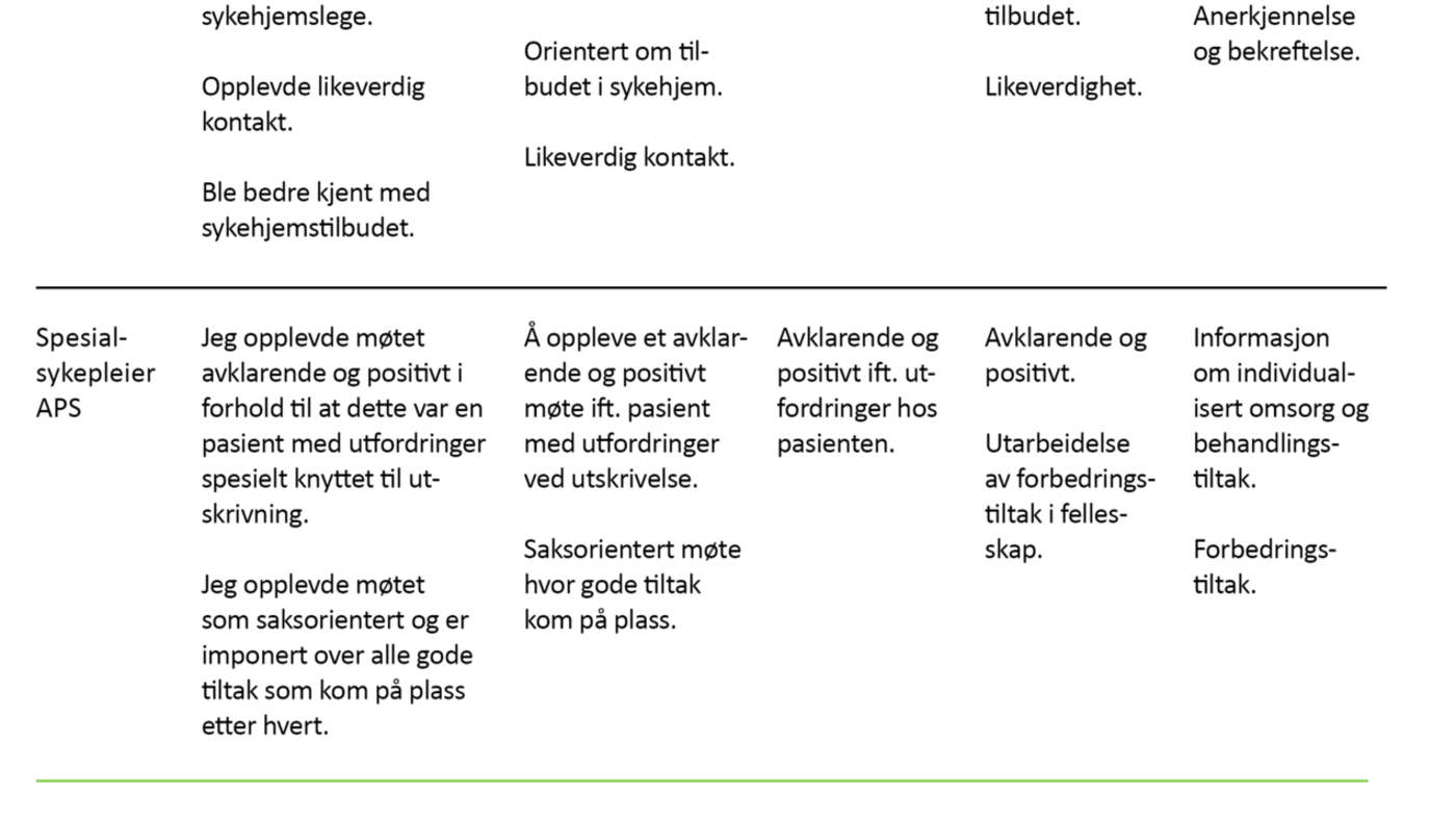   Tabell 2: Eksempel fra analyseprosessen