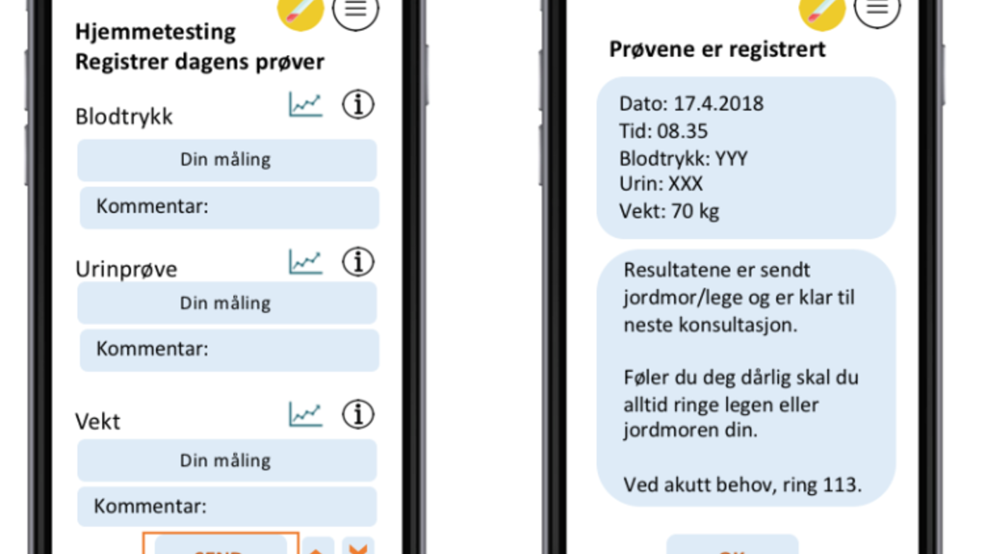 Bildet er et eksempel på en pilot for en rapporteringsapplikasjon for gravide Rapporteringsapplikasjon