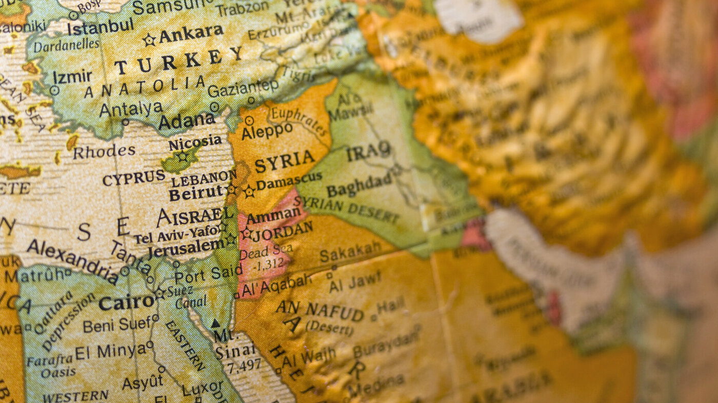 Bildet viser kart over Syria og omkringliggende land.