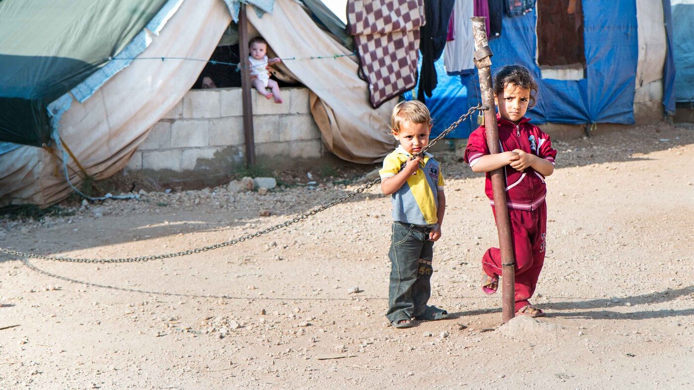 Syriske flyktningbarn i flyktningleir i Libanon
