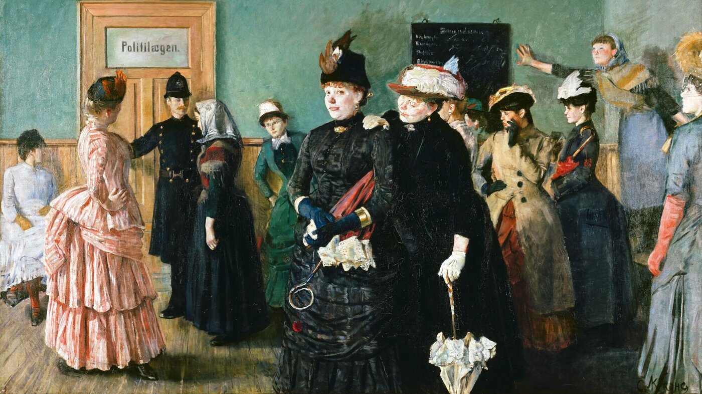 Bildet viser maleriet Albertine i politilegens venteværelse av Christian Krogh