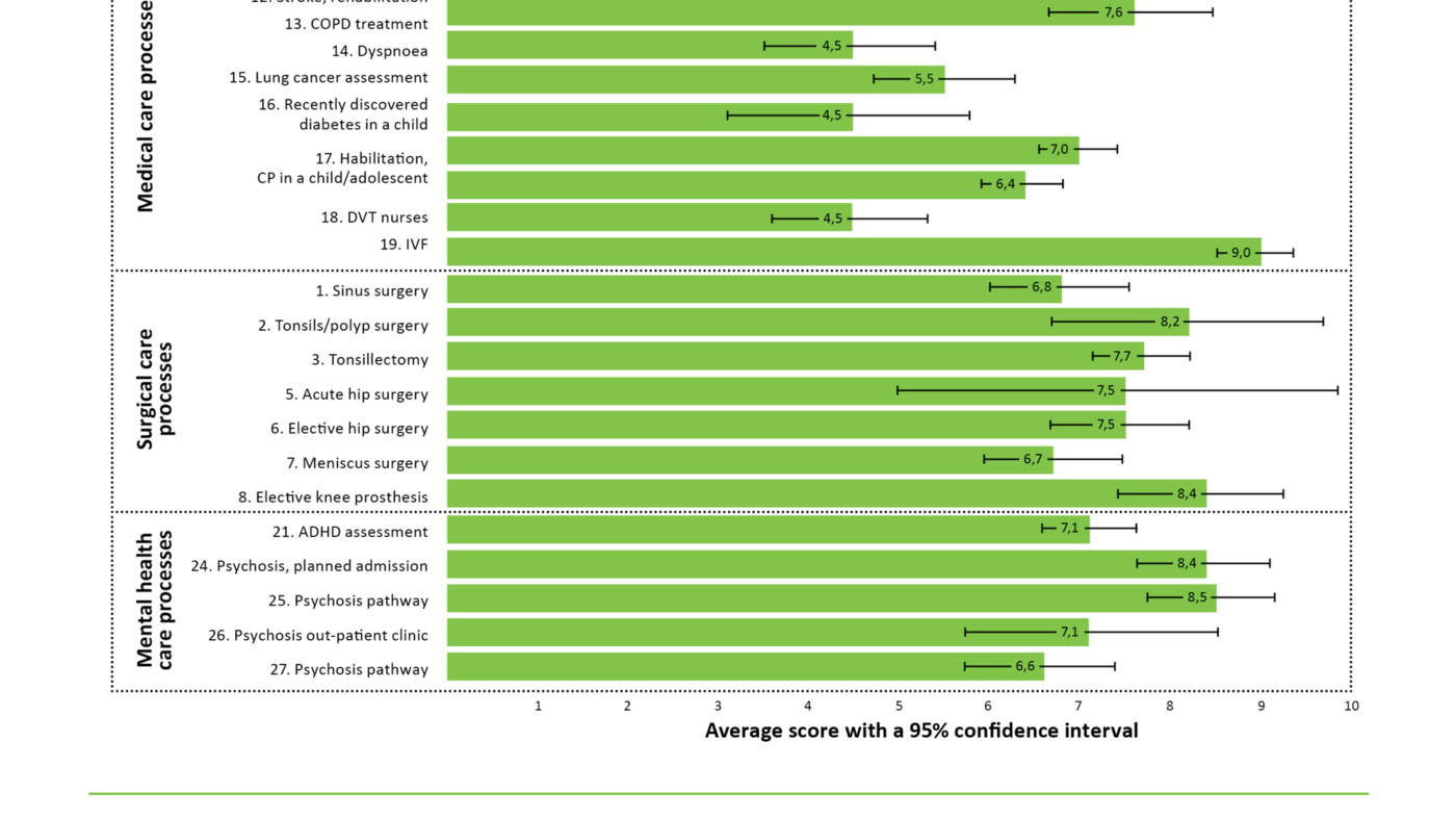 Figure 2: Descriptive statistics of the CPSET total scale for each relevant care process (22 care processes, N = 239)