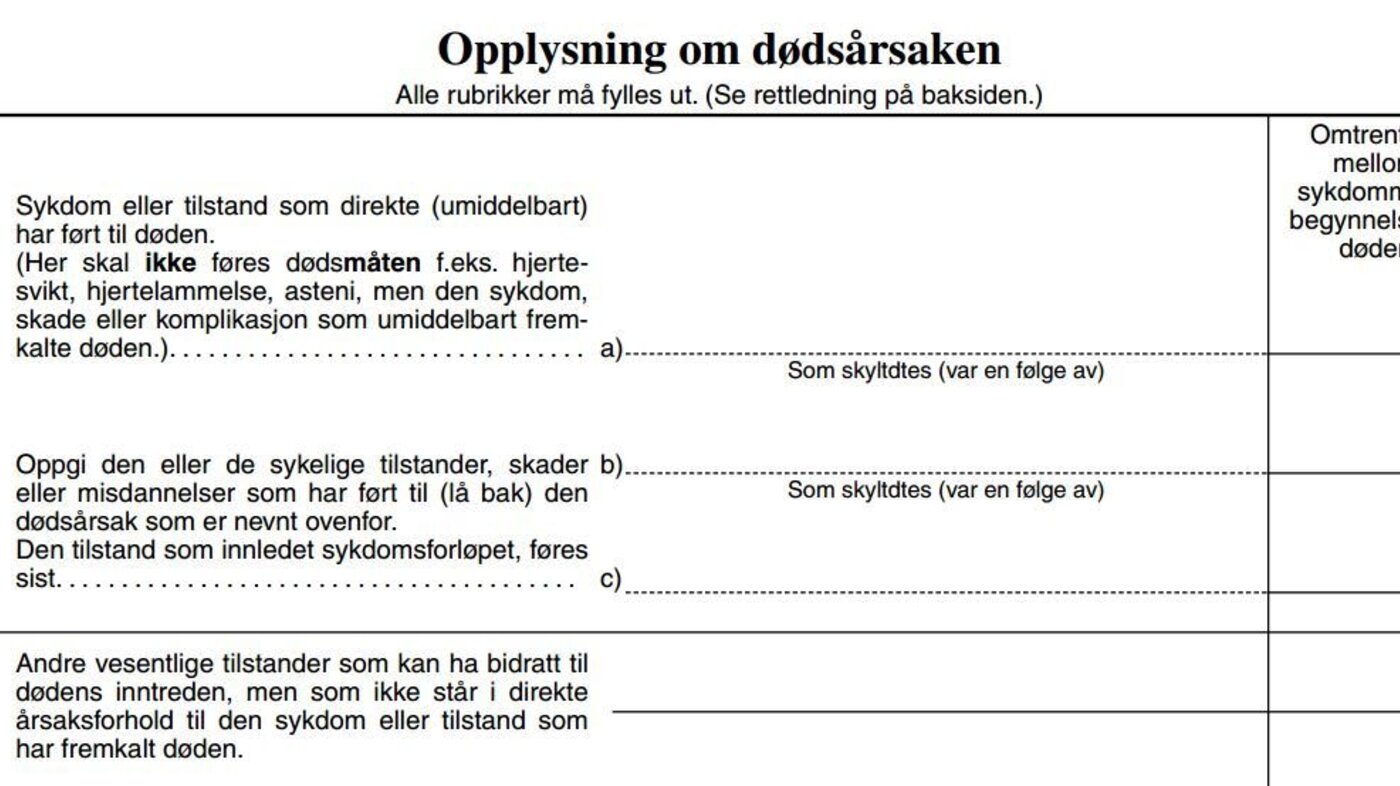 Skjermdump fra dødsattest