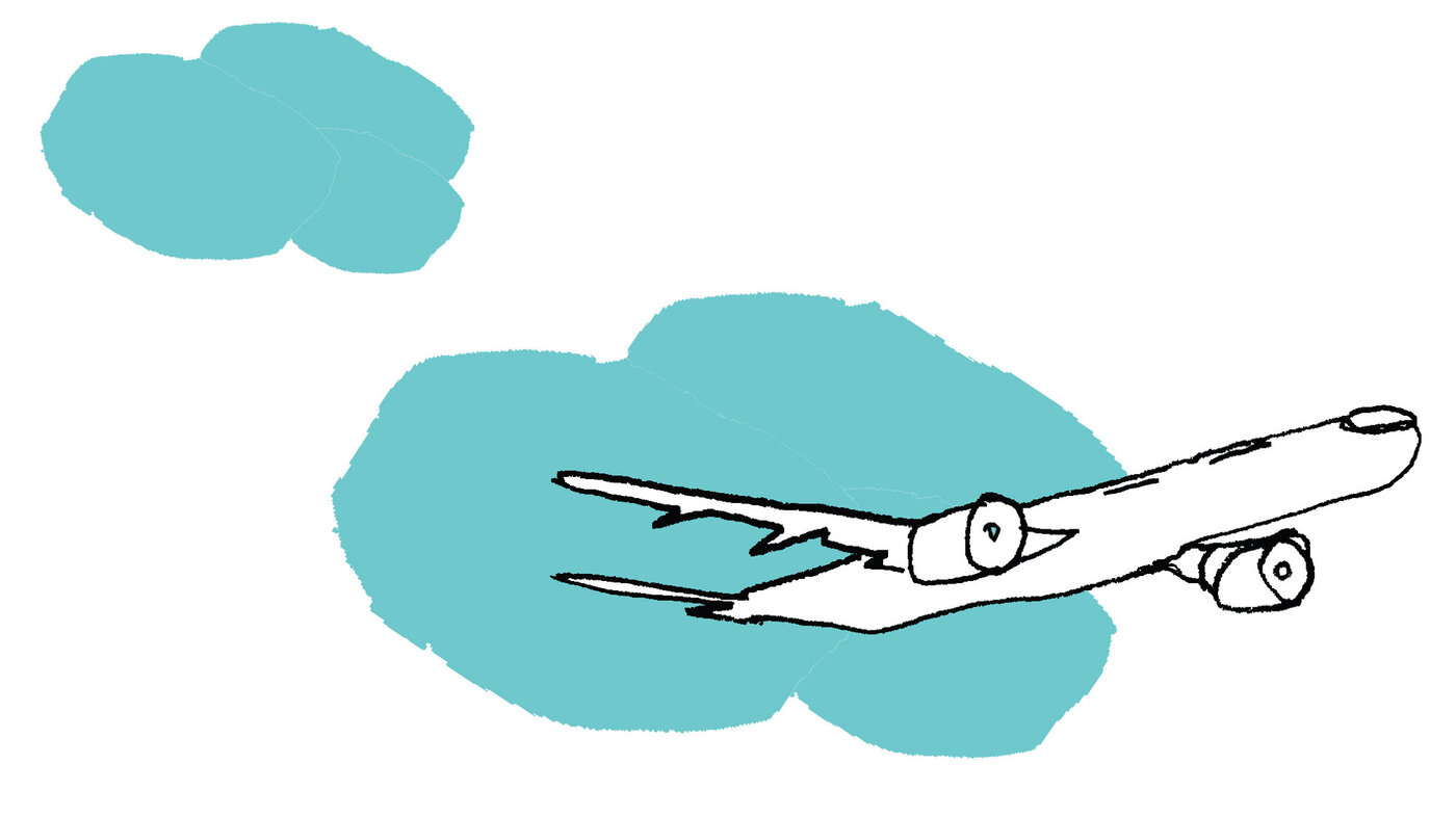 Illustrasjon av et fly i skyene