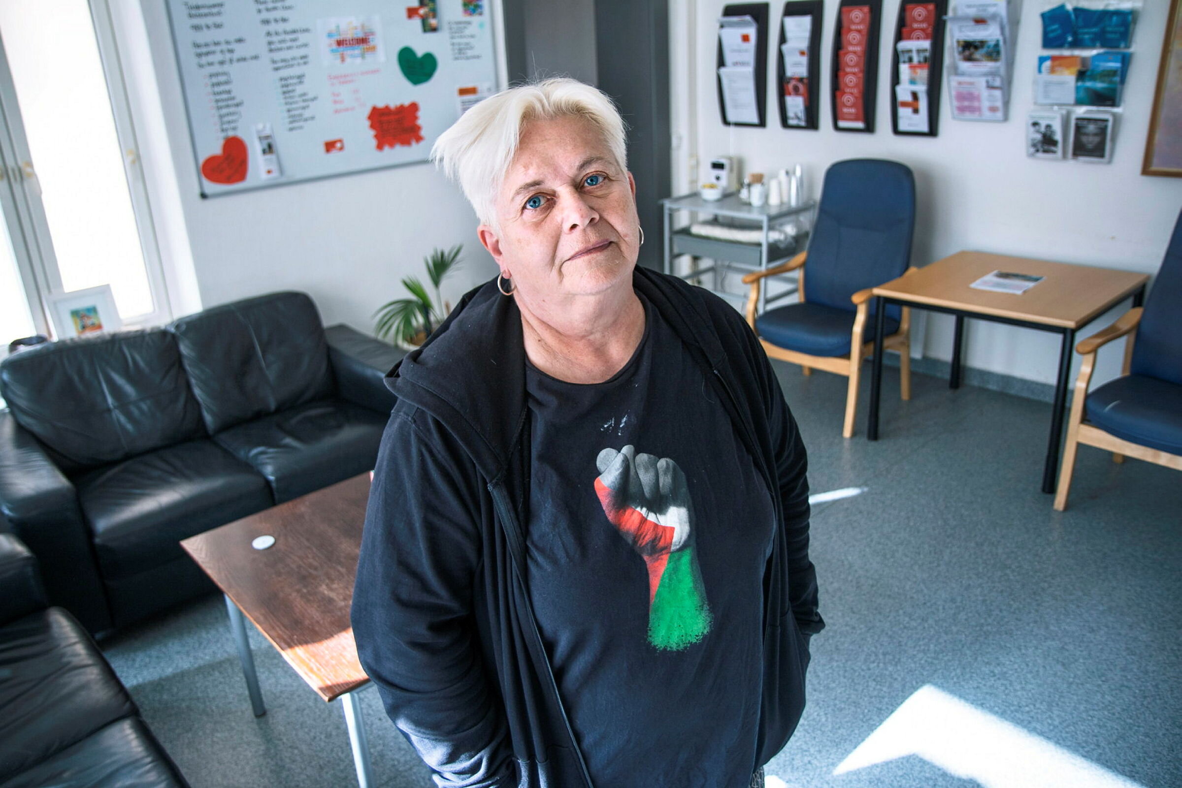 Hilde Marie Reksjø fra helsesenteret for papirløse migranter Hilde Marie Reksjø på venterommet til helsesenteret