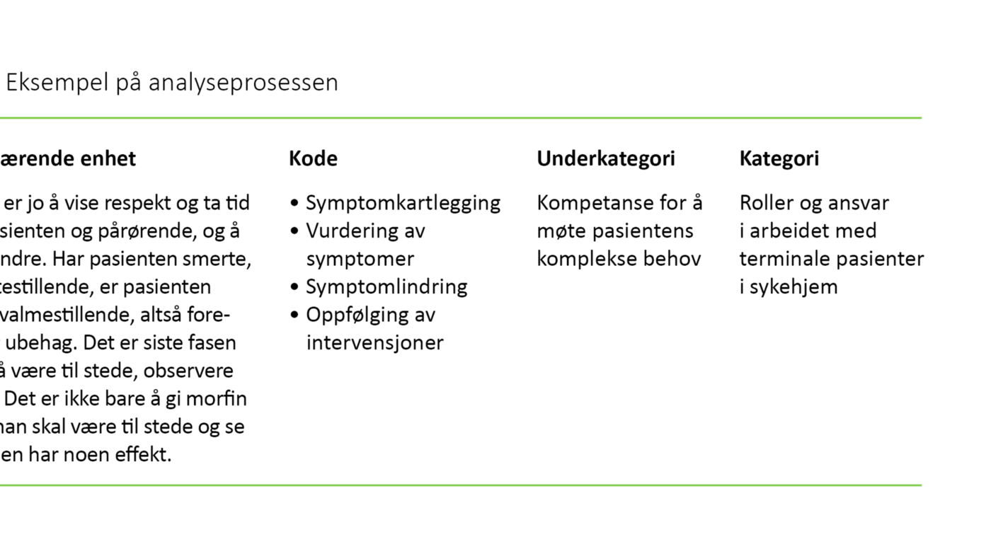 Tabell 2: Eksempel på analyseprosessen