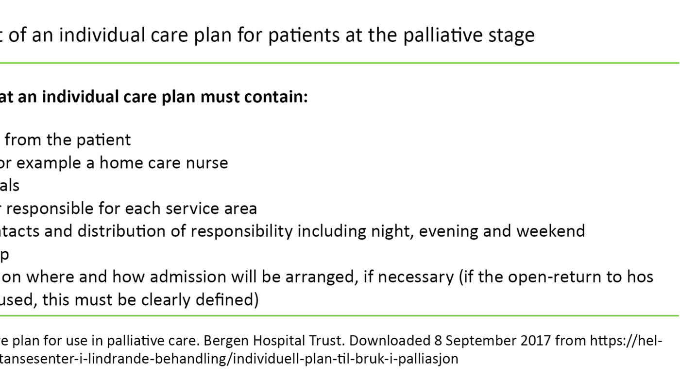 Table 1. Content of an individual care plan for patients at the palliative stage