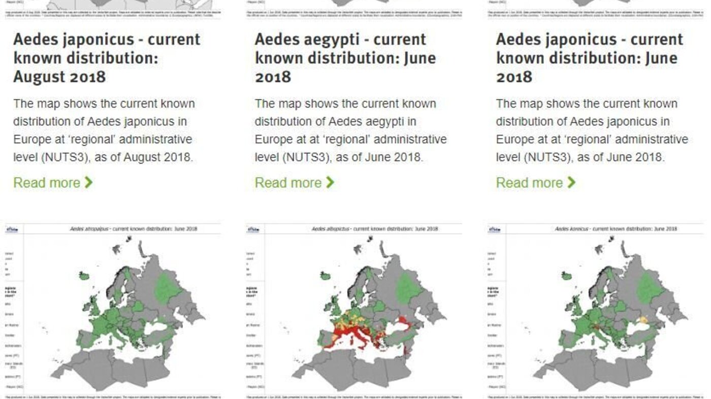 bildet viser europeisk myggkart fra ECDC