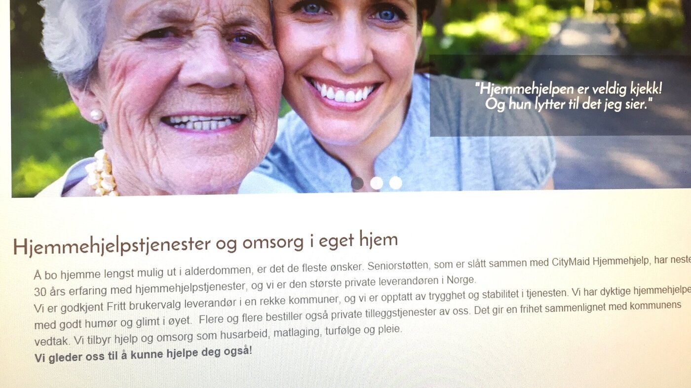 bildet viser nettsiden til Seniorstøtten