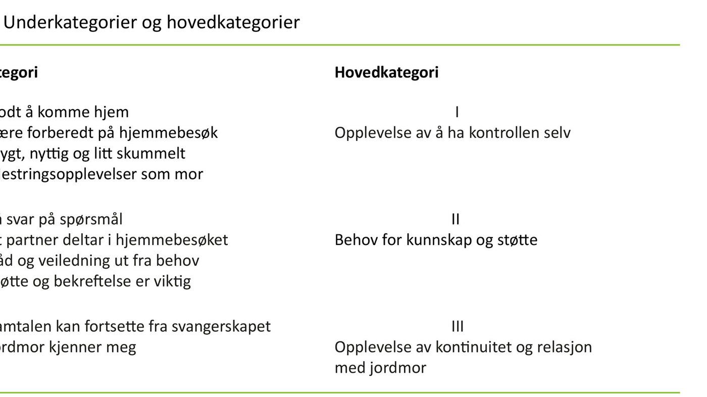 Tabell 2 Tabell 2: Underkategorier og hovedkategorier