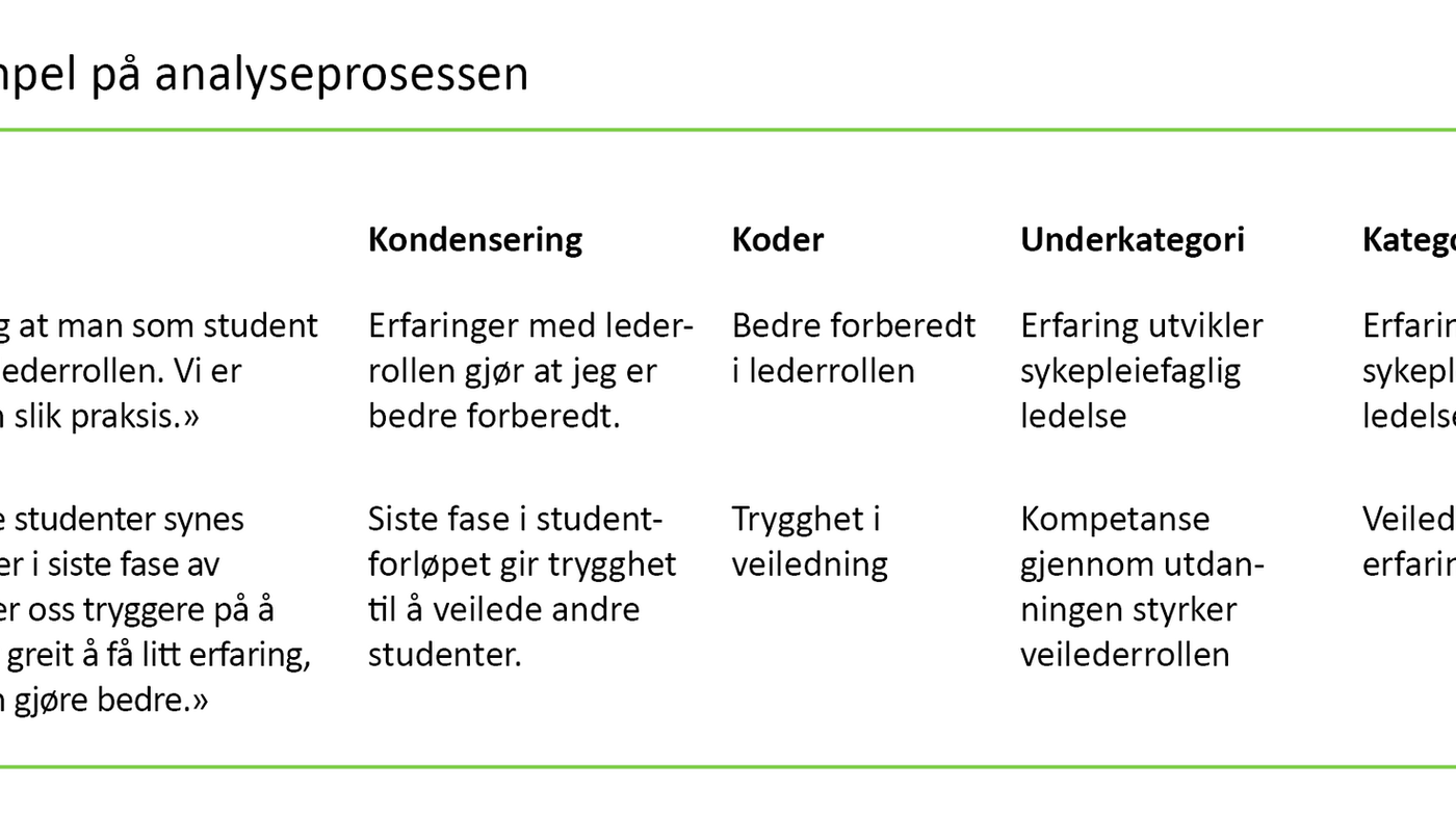 Tabell 1. Eksempel på analyseprosessen 