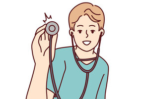 Illustrasjonen viser en mann med stetoskop.